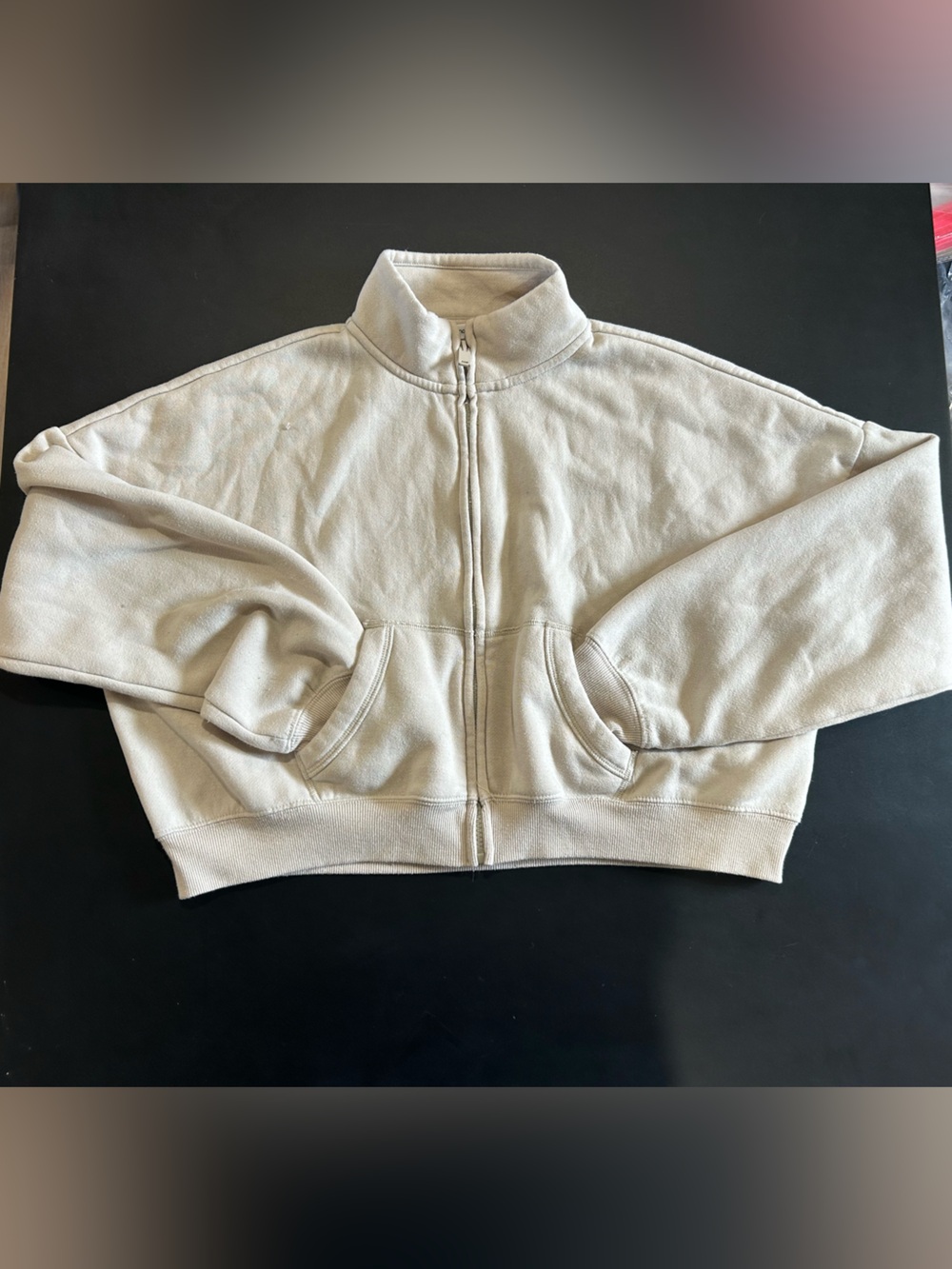 Bluenotes Neutral Beige Athletic Zip Cropped Sweatshirt